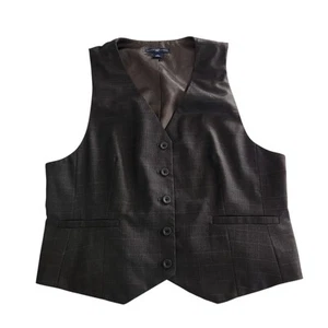 GAP Suit Vest Wool Button Up Waistcoat Black Gray Plaid Mens Size Large EUC - Picture 1 of 9