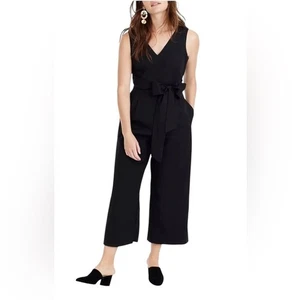 J Crew Wrap Tie Jumpsuit In Stretch Poplin Cotton Womens Size 10 New Black - Picture 1 of 13