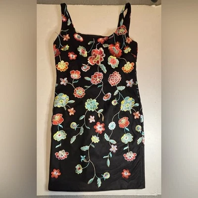 Catherine MaLandrino Women's SM Mesh Lined Floral Embroidered Black Dress NWT - Image 1 of 4