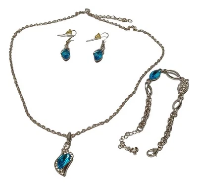 Crystal Rhinestone Necklace Pendant Earrings Bracelet Set Multiple colors - Image 1 of 4