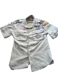 Boy Scouts of America BSA Youth Shirt Tan Large Vented Poly Microfiber Patches - Picture 1 of 8
