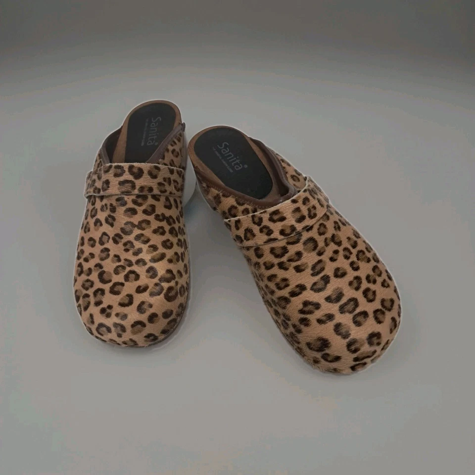 Tamancos dinamarqueses Sanita plataforma de madeira estampa de chita no cabelo da panturrilha tamanho 40 EUA 9 - Imagem 1 de 4