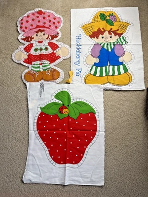 Vintage 1980 Strawberry Shortcake Cut And Sew Fabric Panel Pillow Patterns Set/3 - Image 1 of 4
