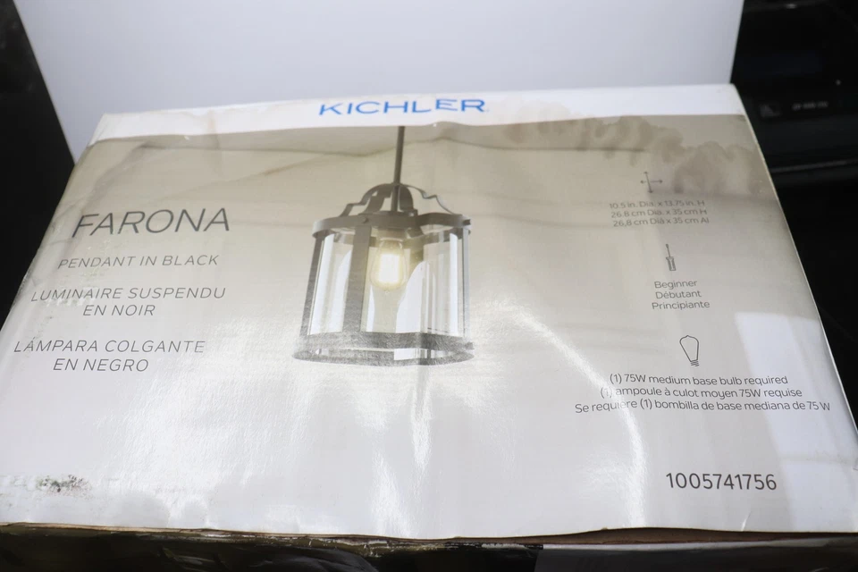 Kichler Farona 1-Light Pendant Light Black 10.5" 82358 - Image 1 of 4