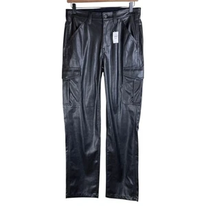 GAP NWT 2 Black Faux Leather Straight Leg Loose Fit High Rise Pants Pockets - Picture 1 of 10
