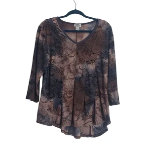 Y2K Womens Floral Print Tunic Top Size  L Boho Fairy Grunge Whimsigoth Fall - Picture 1 of 6