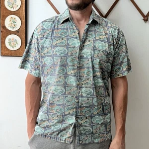 Vintage 90s Kahala Hawaiian Tropical Fish Print Button Up Shirt Mens Small - Picture 1 of 11