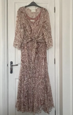 Ann Harvey Pink Chiffon Silk Dress & Cover Up UK Size 28 Excellent Condition - image 1 of 4