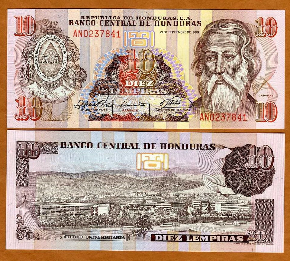 Honduras, 10 Lempiras, 1989, P-70a, UNC - Image 1 of 1