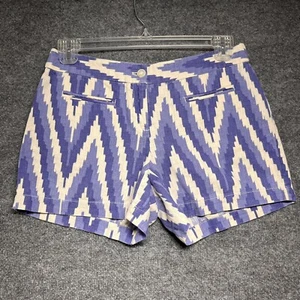 Kenar Shorts Women's 6 Linen Blend Geometric Blue, White Chino - Picture 1 of 10