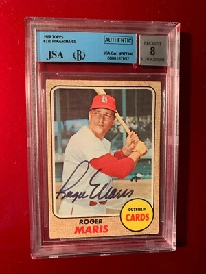 Signed 1968 Topps #330 Roger Maris BGS JSA 8 Auto - Beautiful Strong Autograph - Image 1 of 2