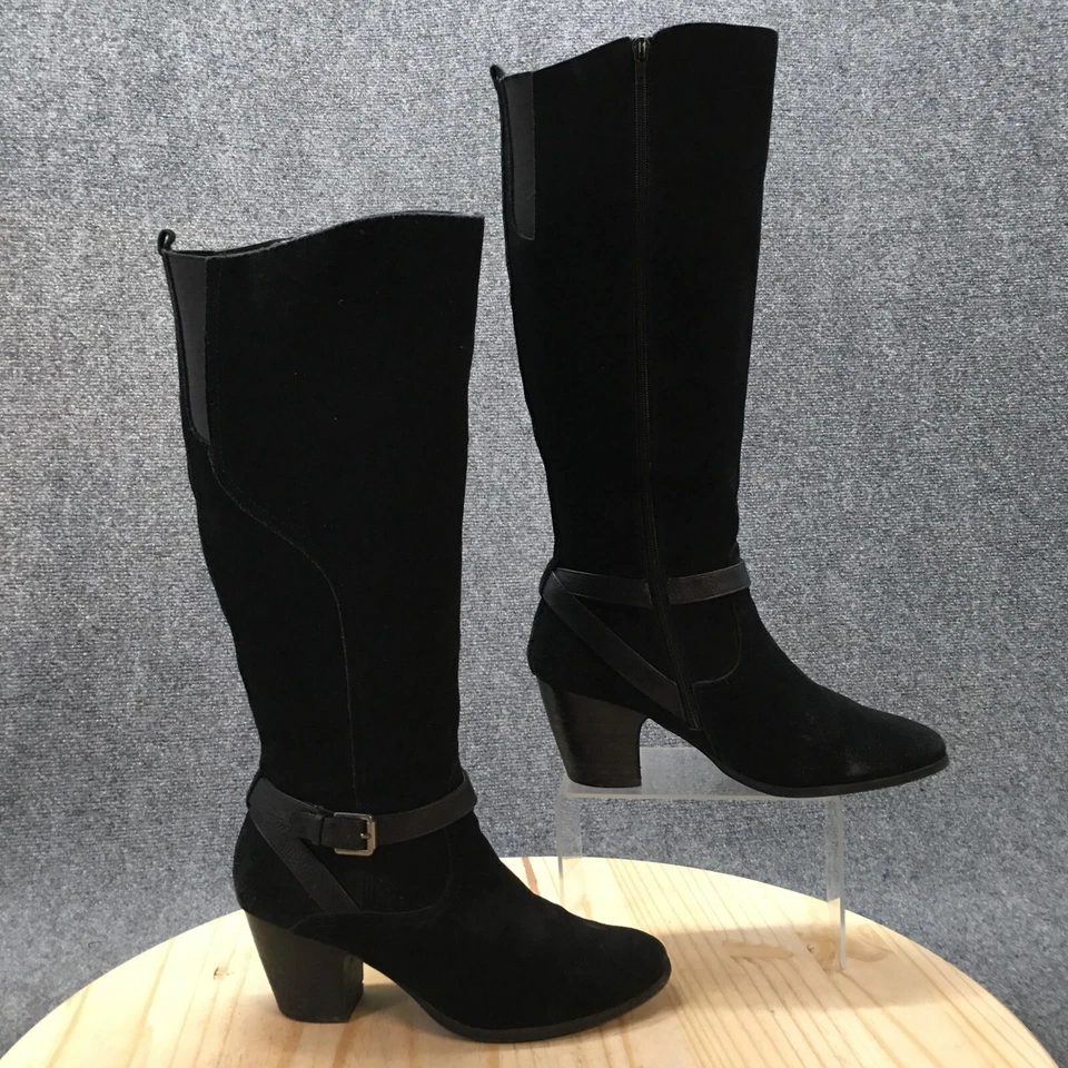 Crown Vintage Boots Womens 10 M Azteca Tall Knee High Black Suede Heels Side Zip - Image 1 of 4