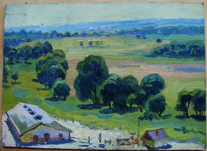 Ukrainian Soviet USSR Oil Painting impressionism realism landscape village house - Picture 1 of 4