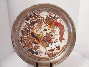 ROYAL CROWN DERBY CHARGER W/ STERLING RIM, OLD AVERBURY - Picture 1 of 10