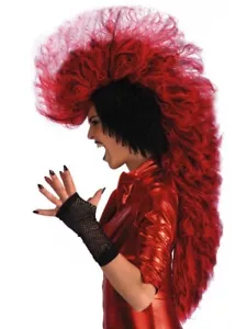 Deluxe Red Devil Mohawk Wig Punk Fancy Dress Halloween Costume Demon Rocker - Picture 1 of 1