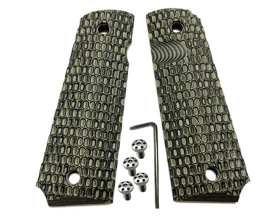 SHARD 1911 G10 Grips Full Size Green + DRAGON Dotted Grip W/ Screws 1911 Grips