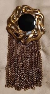 Schwarze Onyx Wasserfall Brosche Hänger Ketten Retro Jugendstil goldfarben Vintage 3" - Bild 1 von 10