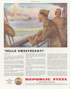 1944 WWII Statue of Liberty soldier PRINT AD But War Bonds farmer returning - Picture 1 of 1