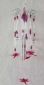 Pink Metal Dragonfly Wind Chimes, Chandelier Style, Housewarming Gift - Picture 1 of 2
