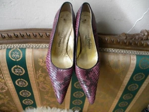 Cristiano Pompeo Snake Skin Pointed Toe Gold Metal Stiletto Heel Pumps Sz.36 - Picture 1 of 8