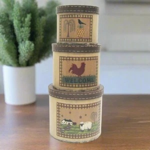 Primitive Farmhouse Crow with Pineapple 3 pc Nesting Boxes - Picture 1 of 2