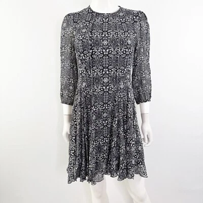 Vestido Derek Lam New York Negro Caleidoscopio Talla 4 Mangas Globo Seda Fluido Foto 1 de 4