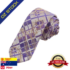 Dan Smith DAE7B31A Purple Skinny Tie Set For Men Brown Paisley Slim Necktie - Picture 1 of 5