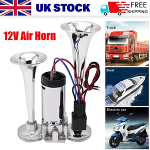600DB Super Loud Train Air Horn Kit 12V Truck Car Dual Trumpet w/ Air Compressor - Picture 1 of 17