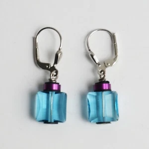 COEUR DE LION Light Blue Crystal 925 Silver Earrings with Purple accent - Picture 1 of 6
