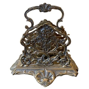 Vintage Brass Letter Holder Mythical Man Face Victorian Gothic Style Desk 7x7.5 - Picture 1 of 6