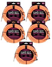 5 PACK Ernie Ball 6084 18' Braided Neon Orange Straight to RA Instrument Cable