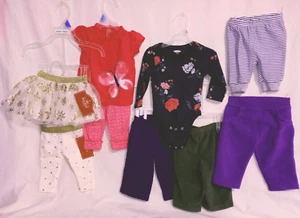 MIXED BRANDS 9 pc Infant Girl sz 0-3m 2 Tops 6 Pants 1 Skirt - Picture 1 of 21