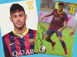 NEYMAR (2) FC Barcelona - 2 TOP AK Bilder- Print Copies + SIGNIERTE Fußball AK - Bild 1 von 1