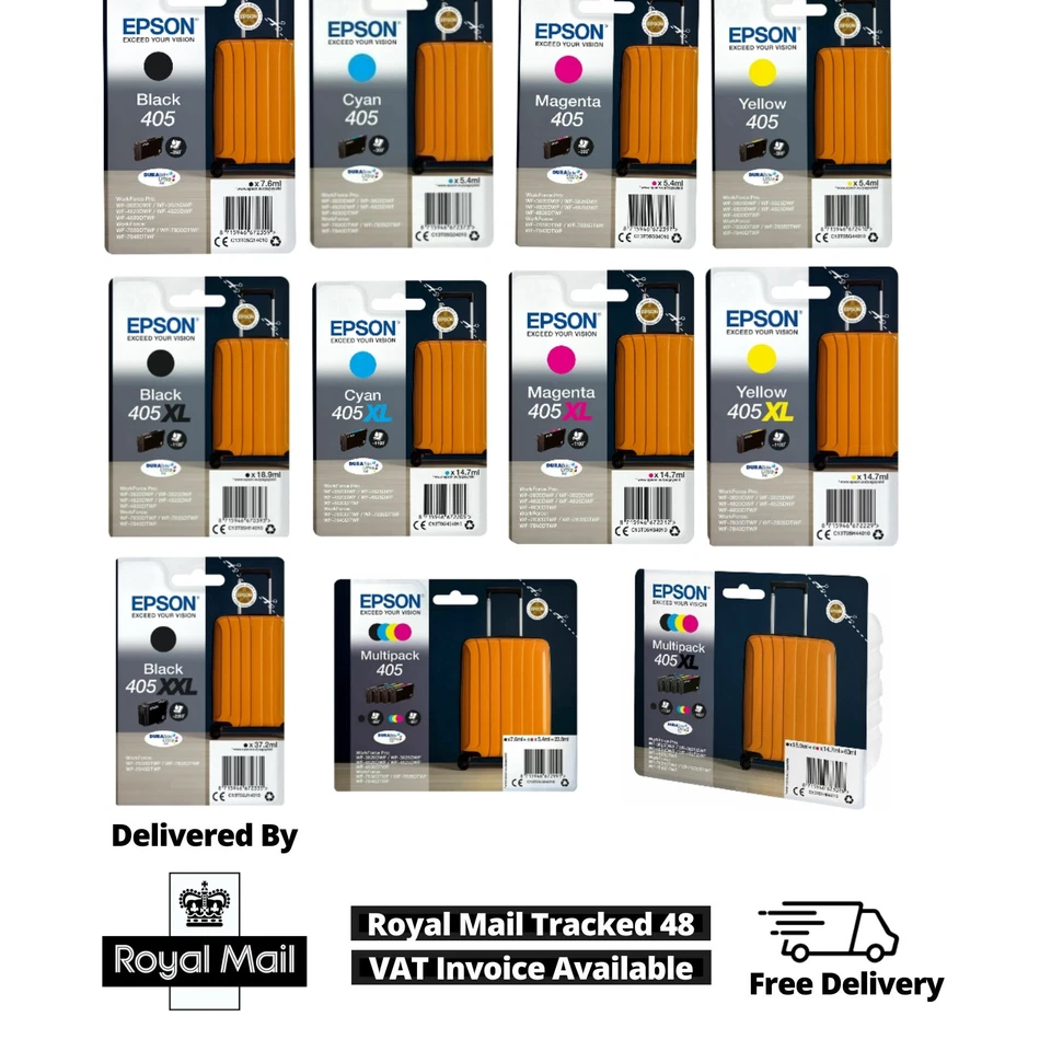 Epson Ink Cartridges 405 & 405XL Multipack for WF-7835DTWF WF-3800 LOT - CMYK - Image 1 of 1