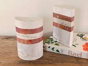 Pair of Vintage Mannelli Italian Modern Travertine Bookends | Solid Stone - Picture 1 of 10