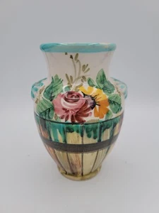Fratelli Fanciullacci Italian Art Pottery Vase Fence Floral Sgraffito 6" - Picture 1 of 6