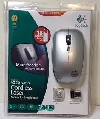 Logitech V550 Nano Kabellose Laser Maus für Notebooks Empfänger Clip-&-Go Dock - Bild 1 von 4