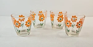 4 Hazel Atlas Sauerrahm Gläser 1/2 pt. orange Gänseblümchen mit grünen Mitten 3 1/2" - Bild 1 von 8