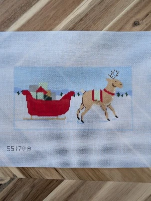 Stitch Style Reindeer and Sleigh (SS170A) w SG Needlepoint Canvas - Image 1 of 2