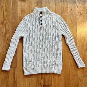 Tasso Elba Herrenpullover mit Zopfmuster und Knöpfen M weiß Birke Stehkragen neu mit Etikett - Bild 1 von 7