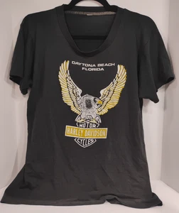 VTG Harley-Davidson Eagle T-Shirt Sz L Black No Tag Biker 1980s - Picture 1 of 13