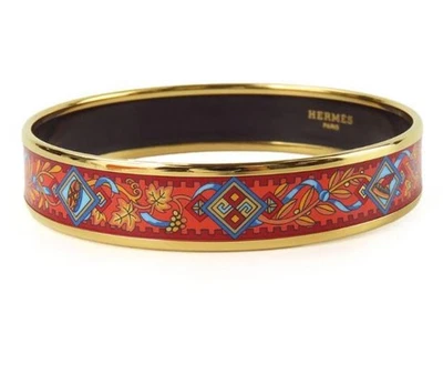 Brazalete Brazalete Esmalte HERMES Rojo Multicolor Tono Dorado Herrajes Ancho 12mm PT03  Foto 1 de 4