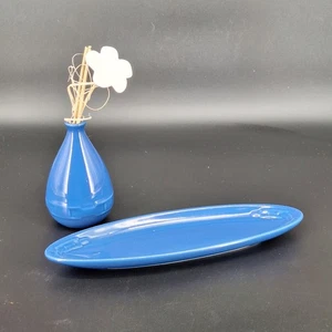 "Disfusor de caña y plato ovalado vintage Longaberger 12"" tejido tradiciones azul" - Imagen 1 de 12