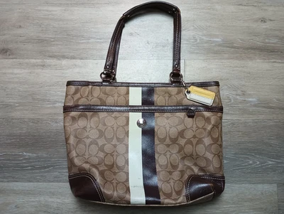 Coach No. J0973-F14477 Heritage Signature Chelsea Stripe Tote Brown purse - Image 1 of 4