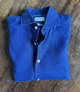 Men’s Hackett Savile Row Range Navy Linen Shirt, Long Sleeve, Size Small - Picture 1 of 8