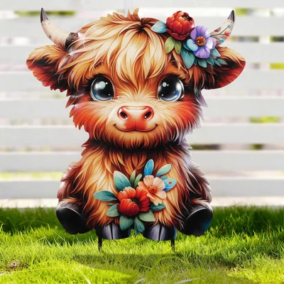 Highland Cow Metal Garden Stakes Decorative,Outdoor Garden Highland Cow Decor St - Image 1 of 4