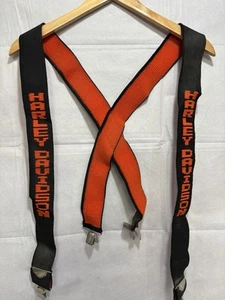 Vintage Harley Davidson Suspender Black Orange Script Logo Crossback Embroidered - Picture 1 of 10