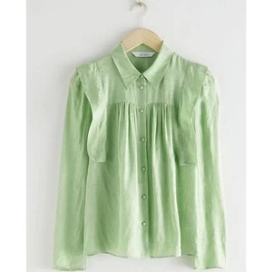 & Other Stories NWT Green Floral Jacquard Button Down Blouse Size 4 - Picture 1 of 13
