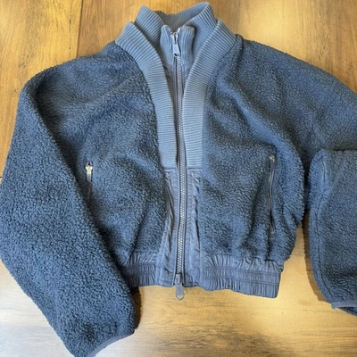 Chaqueta Sherpa Free People Movement Gear Up para Mujer Pequeña Recortada Azul Cremallera Completa Foto 1 de 4