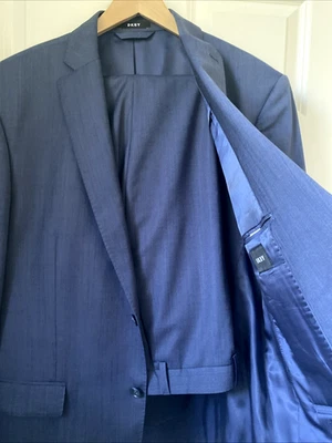 Шерстяной синий костюм DKNY Reda Super 130s 2 шт. размер 46 брюки 36 сделано в Канаде - Изображение 1 из 4